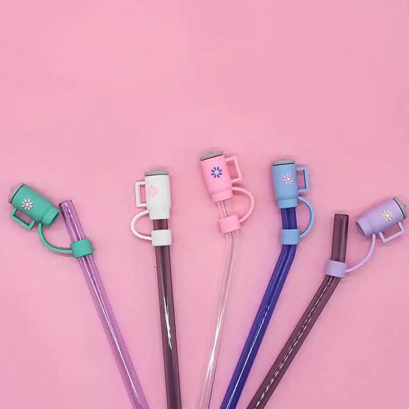 Cute silicone straw toppers that keep your drink dust-free, spill-proof & fun! Available in 1–6 pcs sets.